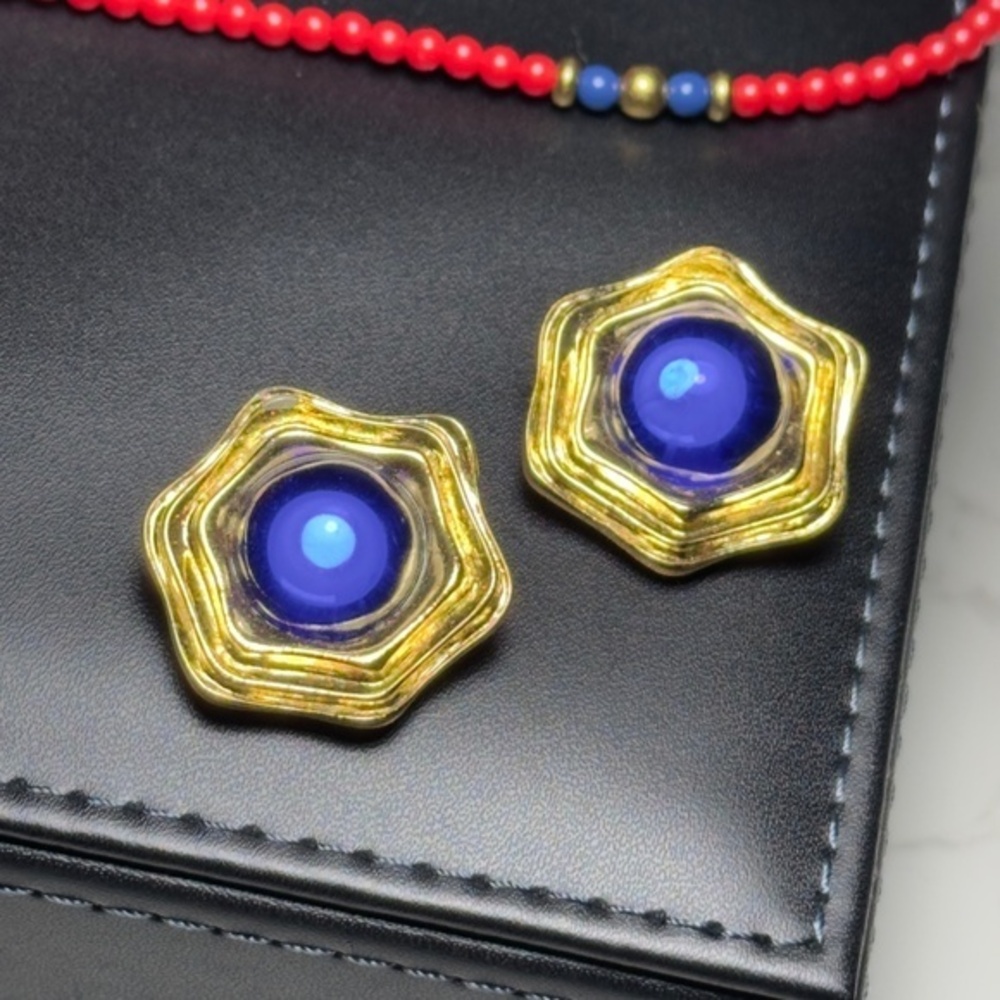 Vintage Gold & Blue Jelly Belly ClipOns | EUC | Designer Chic Runway Style